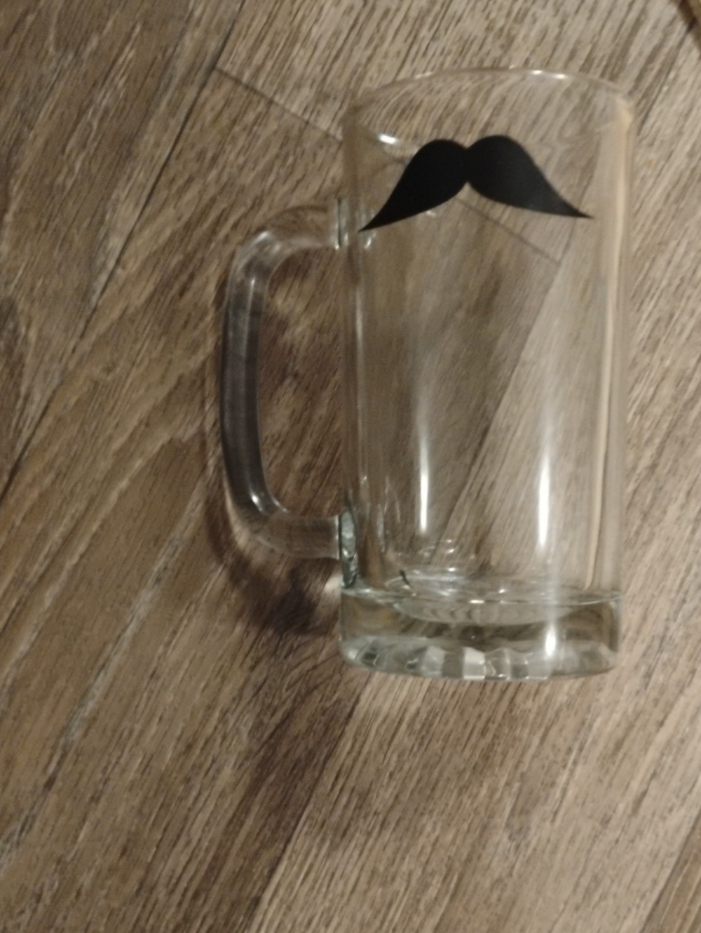 5/$20 Clear Glass Beer Mug with Black Mustache Accent